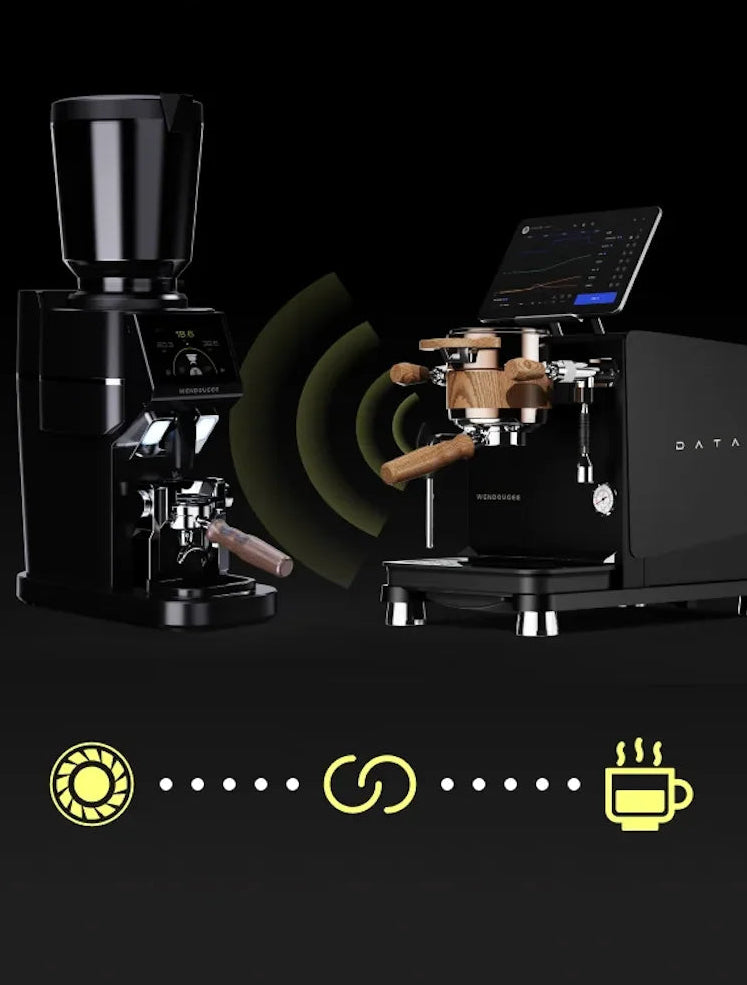 Wendougee Ares 90mm Commercial Espresso Grinder synchronise with Wendougee ecosystem to keep the works so easy and consistent from Vellutto.eu