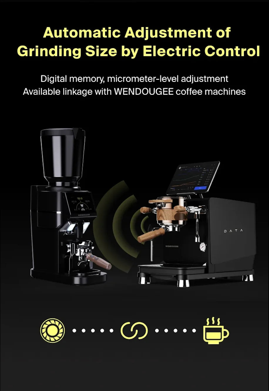 Wendougee Ares 90mm Commercial Espresso Grinder automatic adjustment of grind size Vellutto.eu