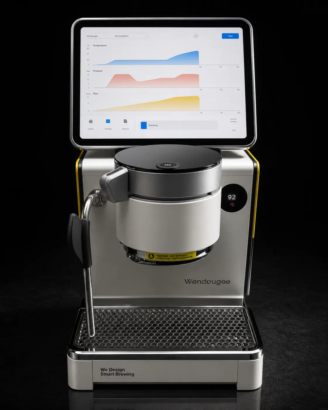 Wendougee LITA SIGMA White coffee machine with a digital display on a black background