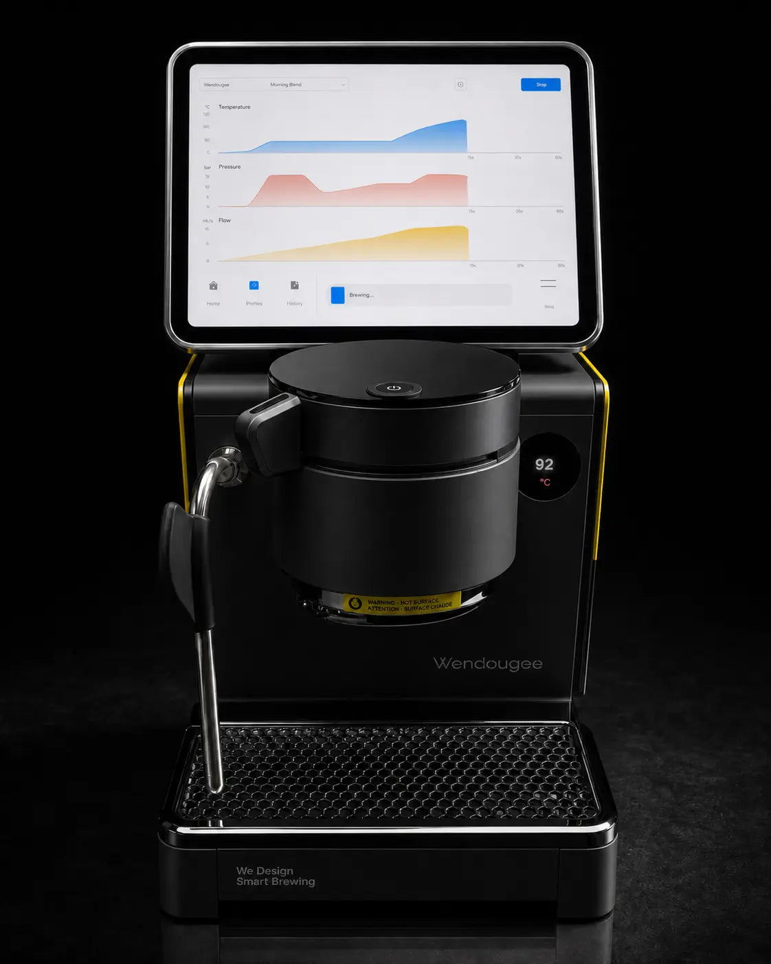 Wendougee LITA SIGMA Black coffee machine with digital display on a black background