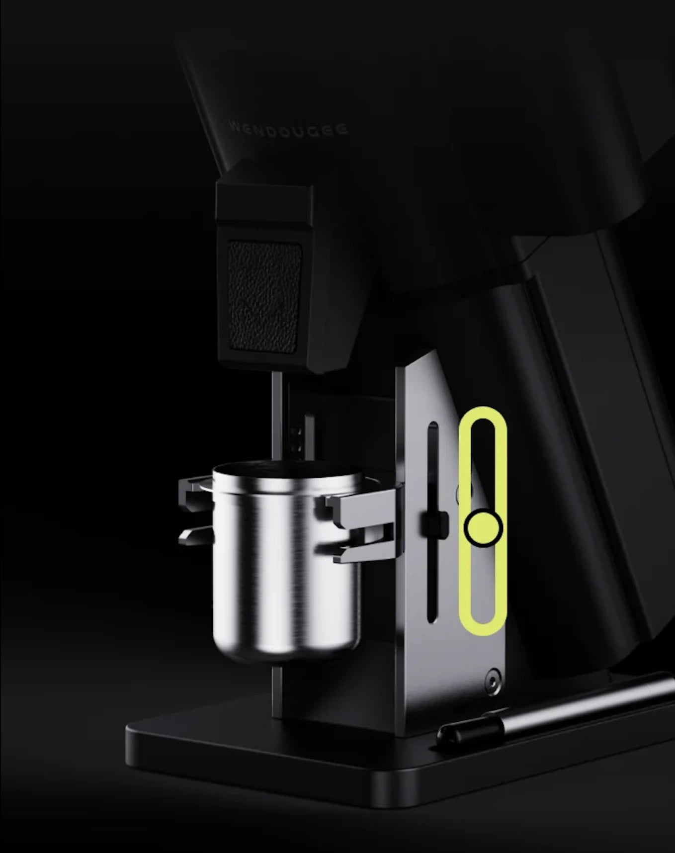 Wendougee MILO precision single-dose grinder showcasing the grind chamber and adjustment features.