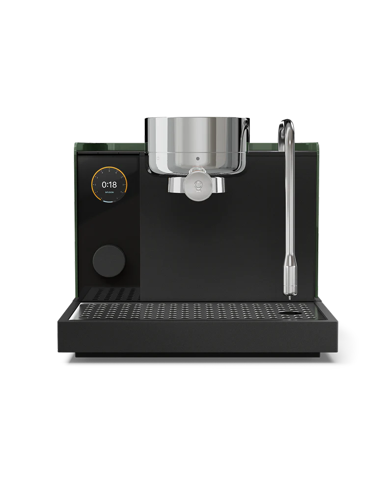 Fellow Espresso Series 1 Espresso Machine front view with brew head and display.