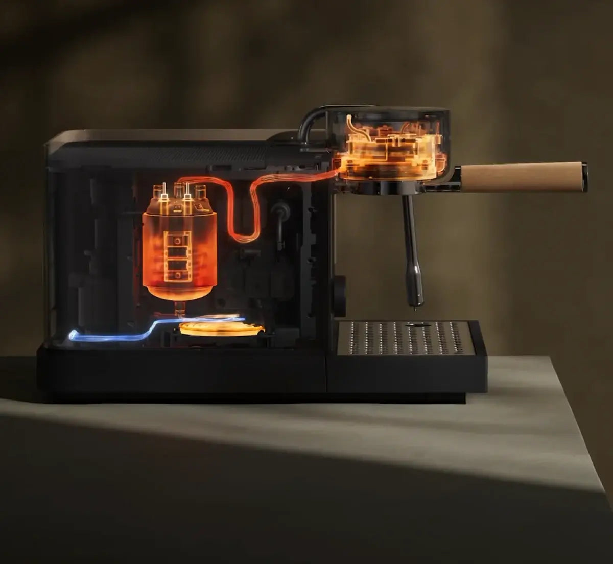 Fellow Espresso Series 1 inside showing  the Boosted Boiler™ Architecture in illustration picture vellutte.eu
