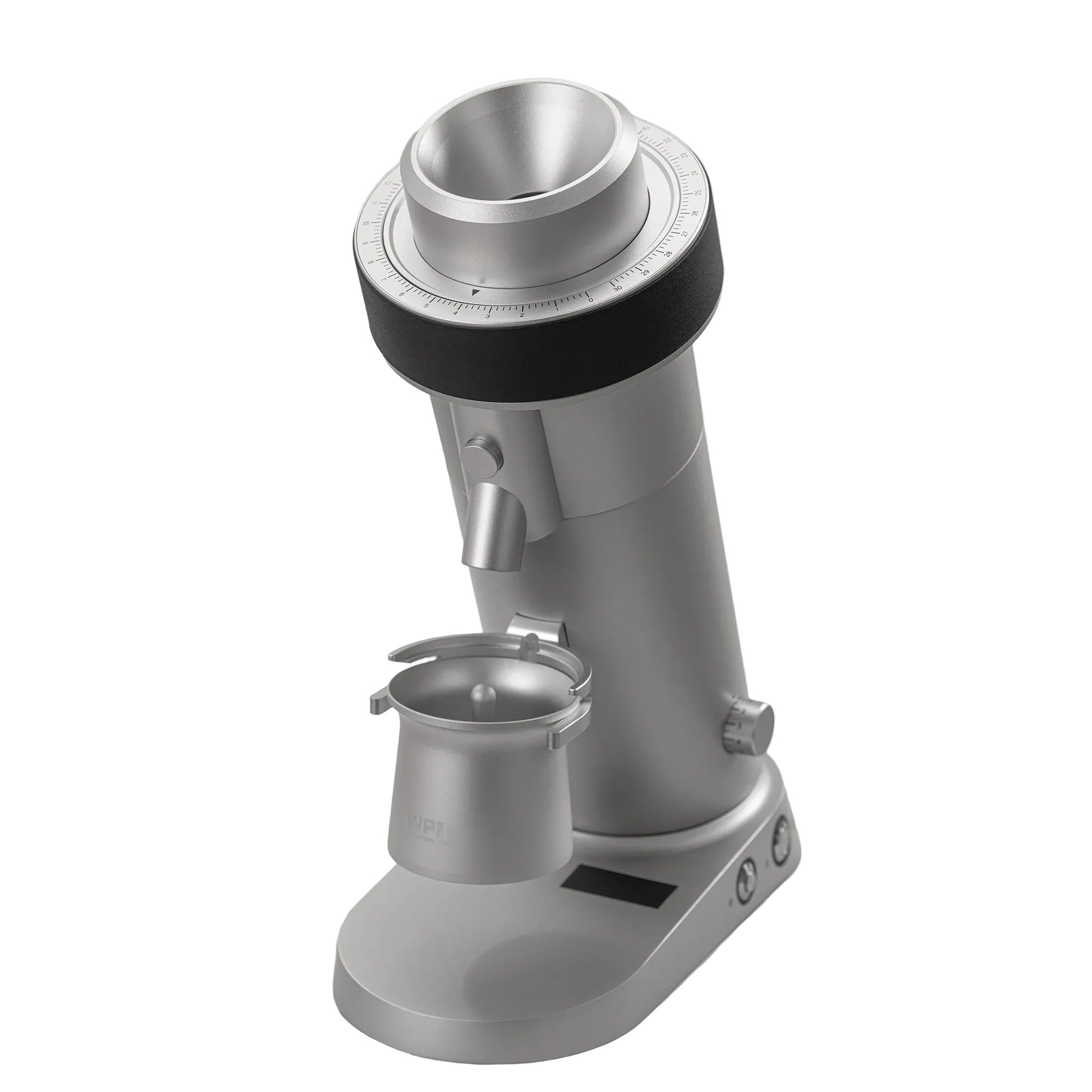 WPM KONOS coffee grinder Silver on a gray background