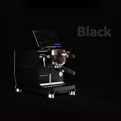 Wendougee DATA S Black coffee machine with digital display on a black background